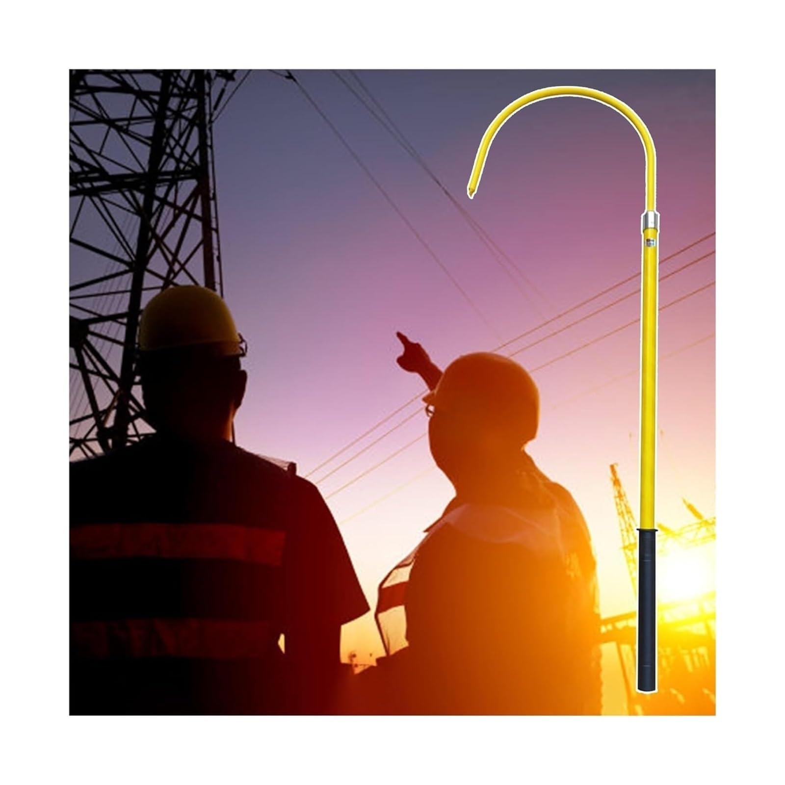High-Voltage Rescue Pole, Rescue Hook, Insulated Electrical Rescue Hook For Commercial Use With Fiberglass Handle For Electricians/Overhead Line Workers, Load Capacity 22,Yellow-1M/39.4IN/3.3FT