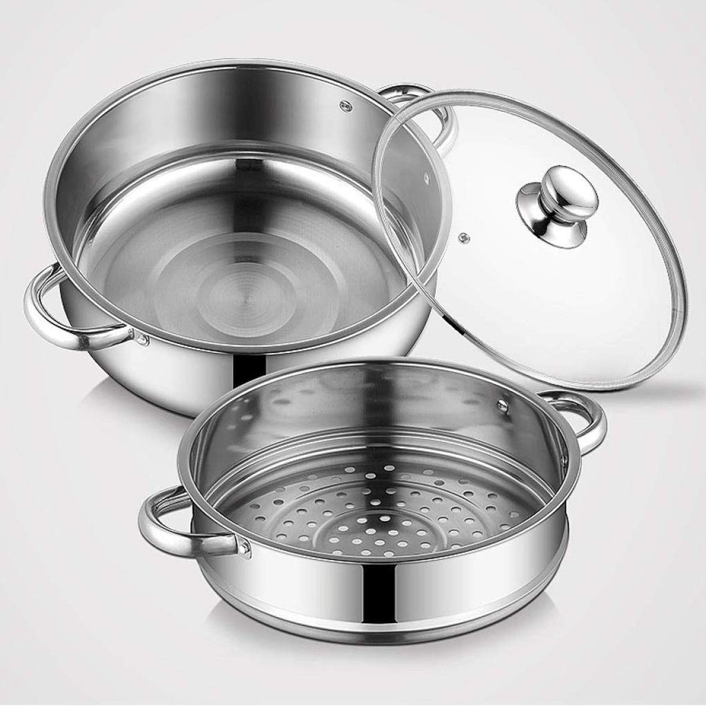 Vaporera: vaporeras for cocinar 3 Capas de Acero Inoxidable, Olla Grande de Varias Capas y vaporera con Tapa de Vidrio Templado, for Todas Las cocinas