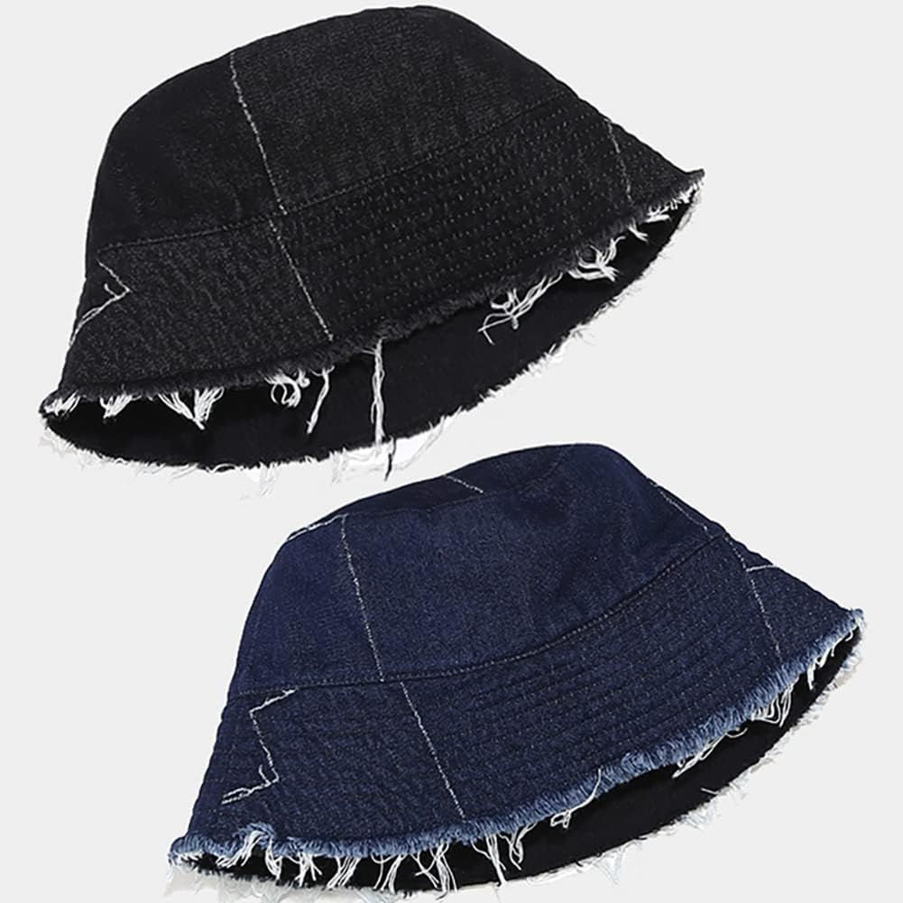 XYIYI Unisex Denim Washed Cotton Bucket Hat Vintage Beach Sun Hat - Image 4