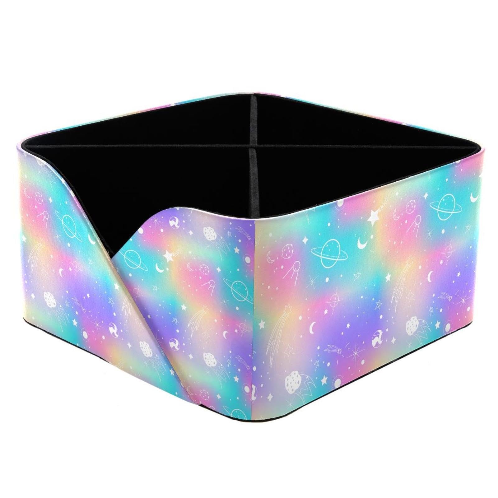 KengjuTesu Galaxy Planet Rainbow Pattern Desktop Organizer Pen Holder, Rectangular Pencil Cup for Office, Study and Makeup Stations