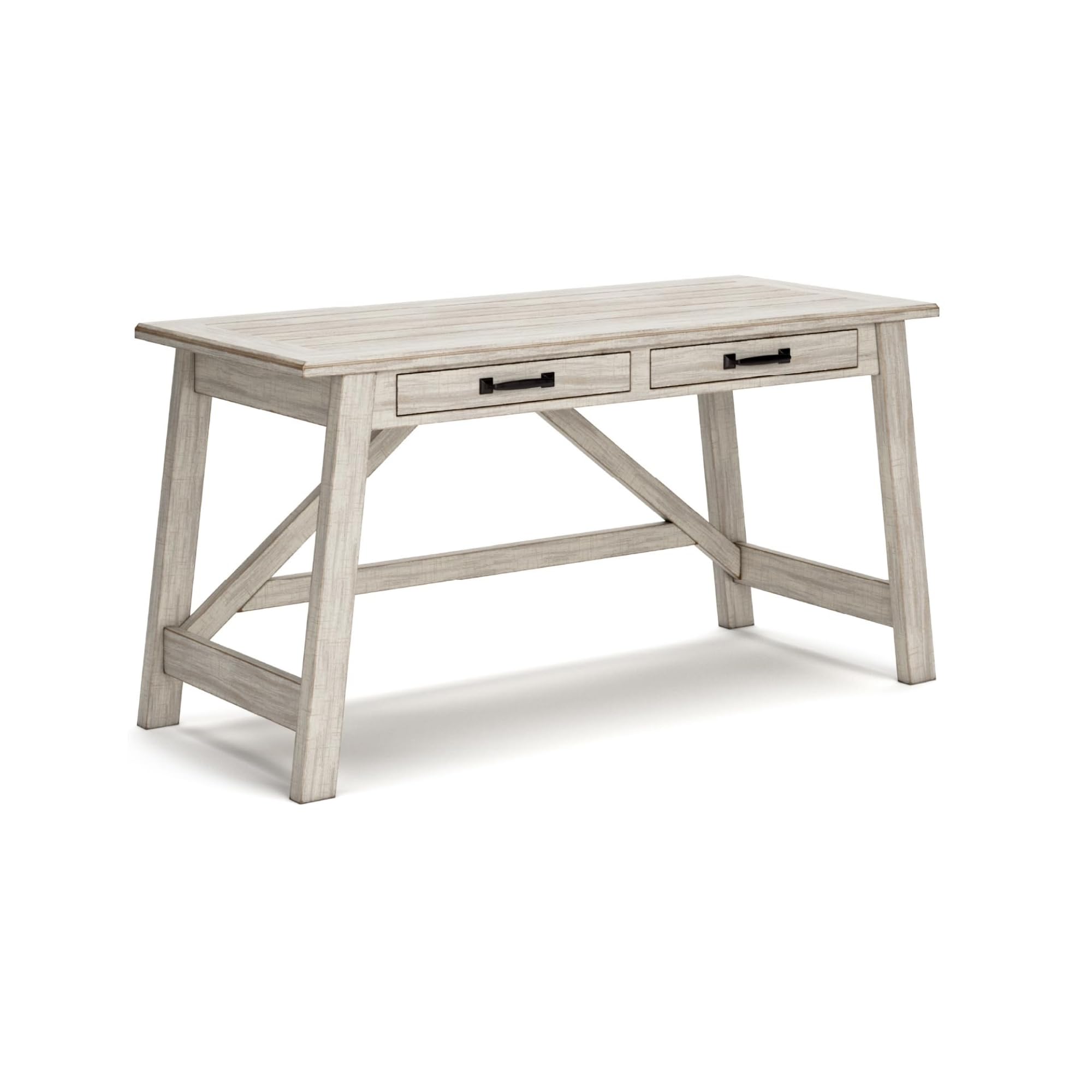 Signature Design by Ashley Carynhurst Farmhouse Large Leg Home Office Desk, 2 Storage Drawers, Vintage Bronze Hardware, Wood, 60.25" Wide, Antique