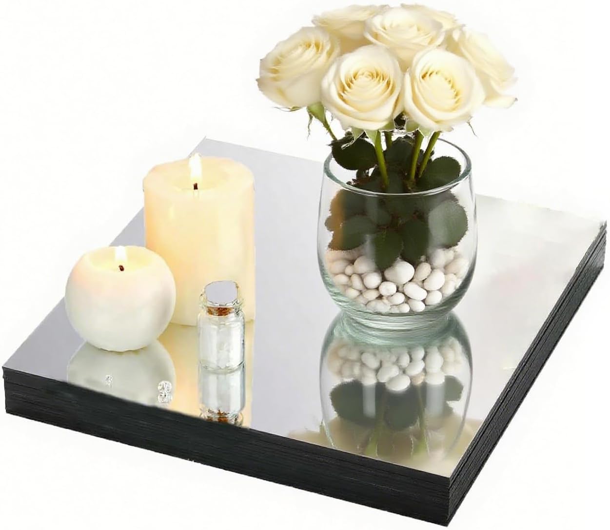 12 Pcs Square Mirror Centerpieces for Tables Decorations, 12" Acrylic Mirror Tray Candle Plate Centerpiece Table Decorations for Wedding Decorations Party, Wall Decor (Square, 10×10inch)