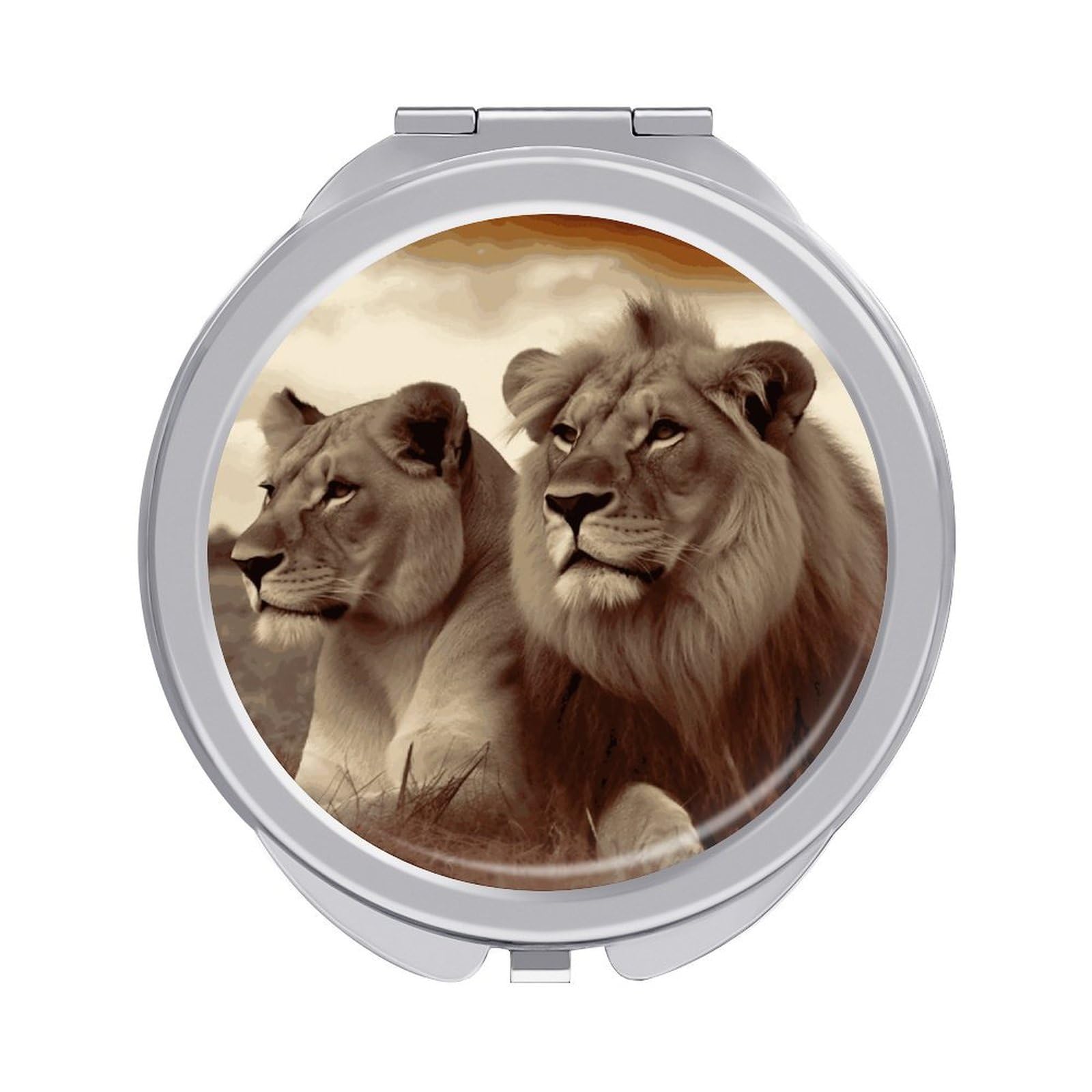 VstaDank African Lion and Lioness Compact Mirror for Purses Round Fashion Travel Makeup Mirror 2X /1x Magnifying Double Sides Mini Mirrors Portable Pocket Mirrors for Handbag Purse Women Gift