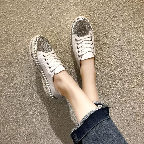Women's Sequins Diamonds Flat Lace Up Fashion Sneakers Comfortable Shiny Dazzling Wedding Bridal Fashion Walking Shoes3