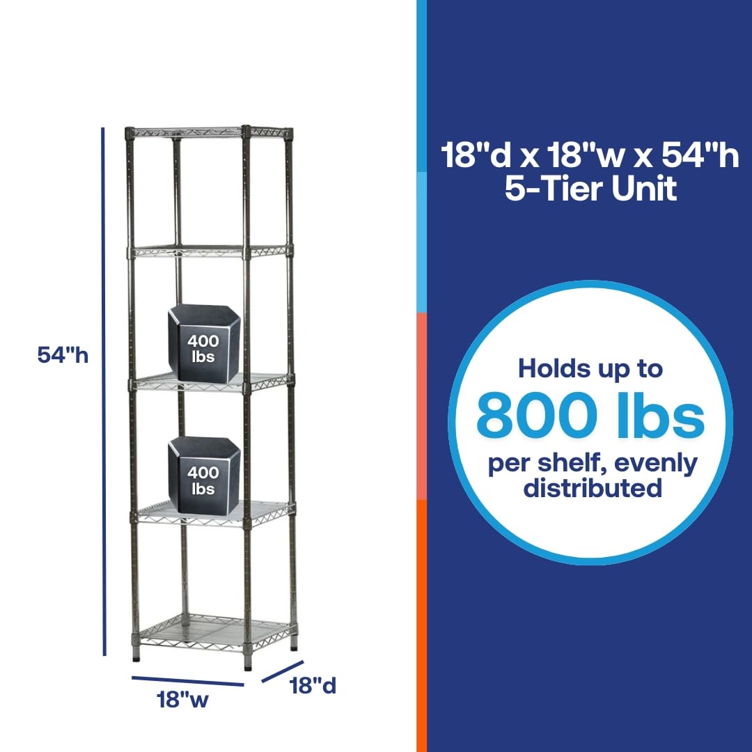 Shelving Inc. - Scaffalatura a 5 ripiani in filo cromato, 45,7 x 45,7 x 137,2 cm (L x l x A), portata 362,9 kg per ripiano