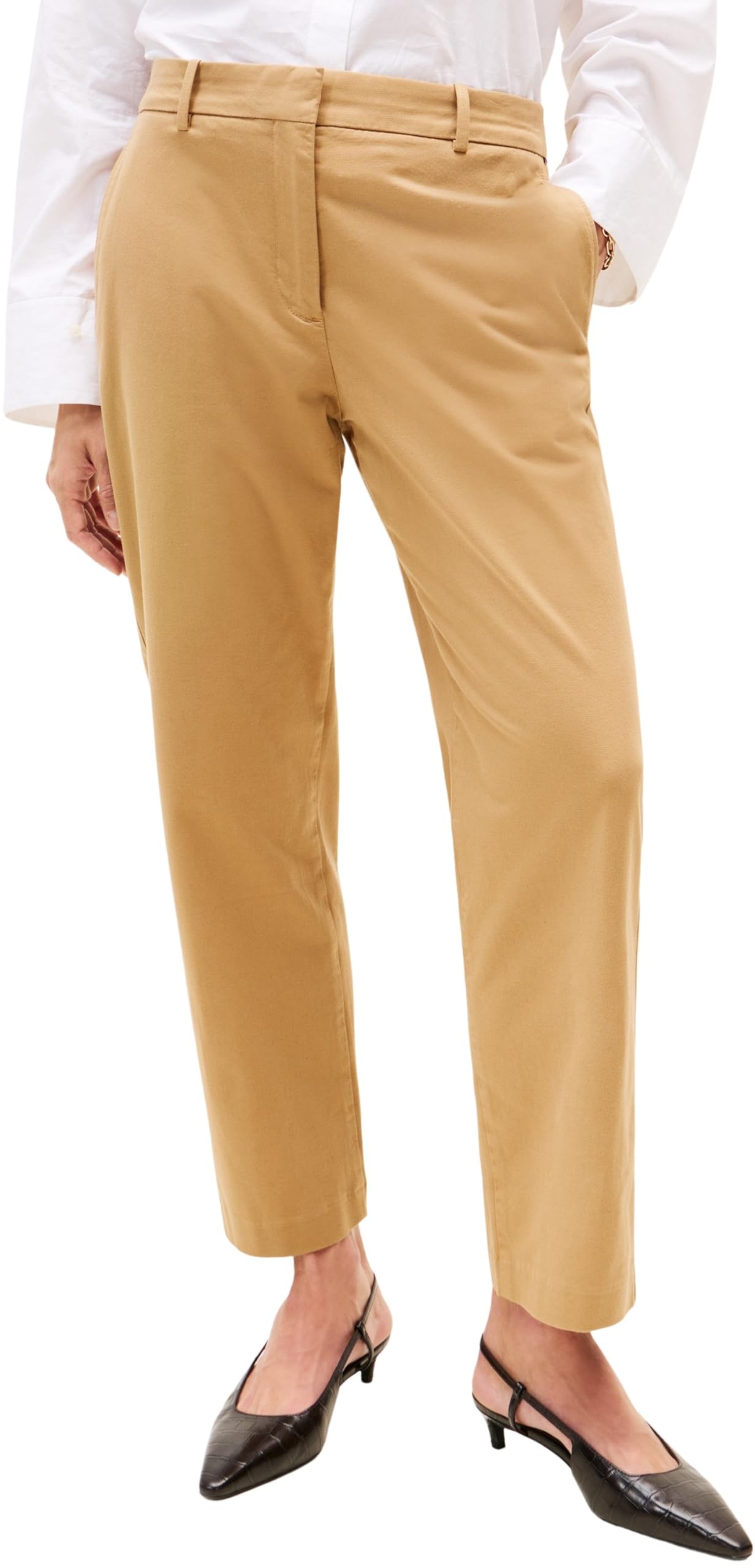 Tommy Hilfiger Women’s Straight Slim Fit Stretch Chinos, Beige (Safari Canvas), 16