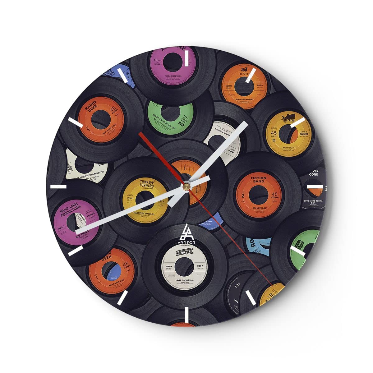 Moderno Reloj de Vidrio 40x40cm Redondo Decorativo Cultura Música - 4185