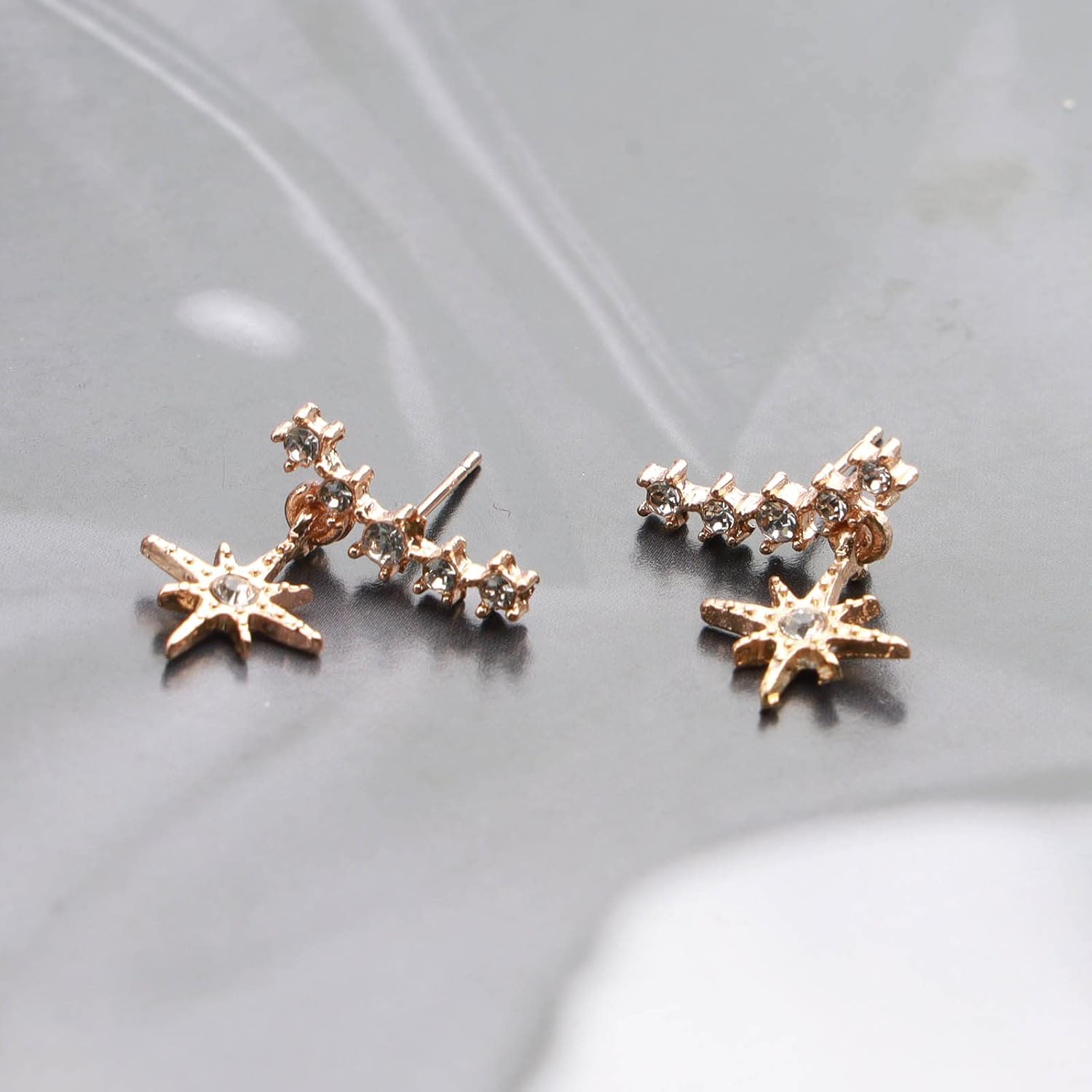 Bohemian Cz Northstar Dangle Earrings Gold Star Ear Climber Earrings Triple Star Ear Crawler Earring Retro Celestial Earrings Jewelry for Women - Image 5