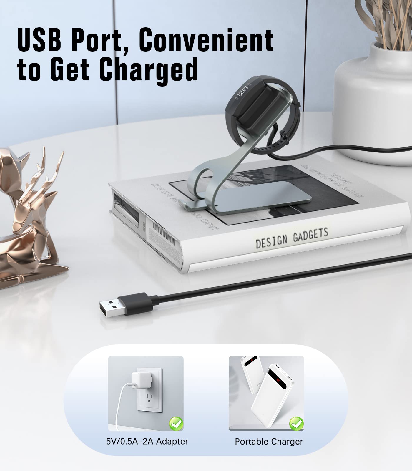MoKo Lot De 2 Chargeurs Magnétiques Pour Fitbit Inspire 3 – Station De Charge USB 1m, Recharge Rapide Et Pratique