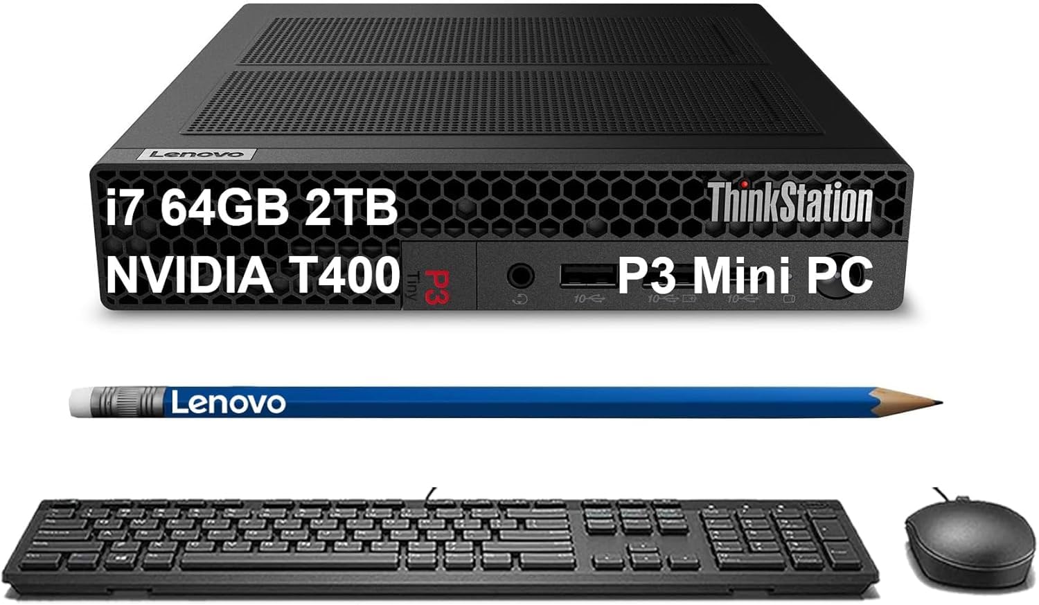 Lenovo ThinkStation P3 Tiny Workstation Desktop (NVIDIA T400 Graphics, Intel Core i7-14700, 64GB RAM, 2TB SSD) Business ThinkCentre Mini PC, HDMI,