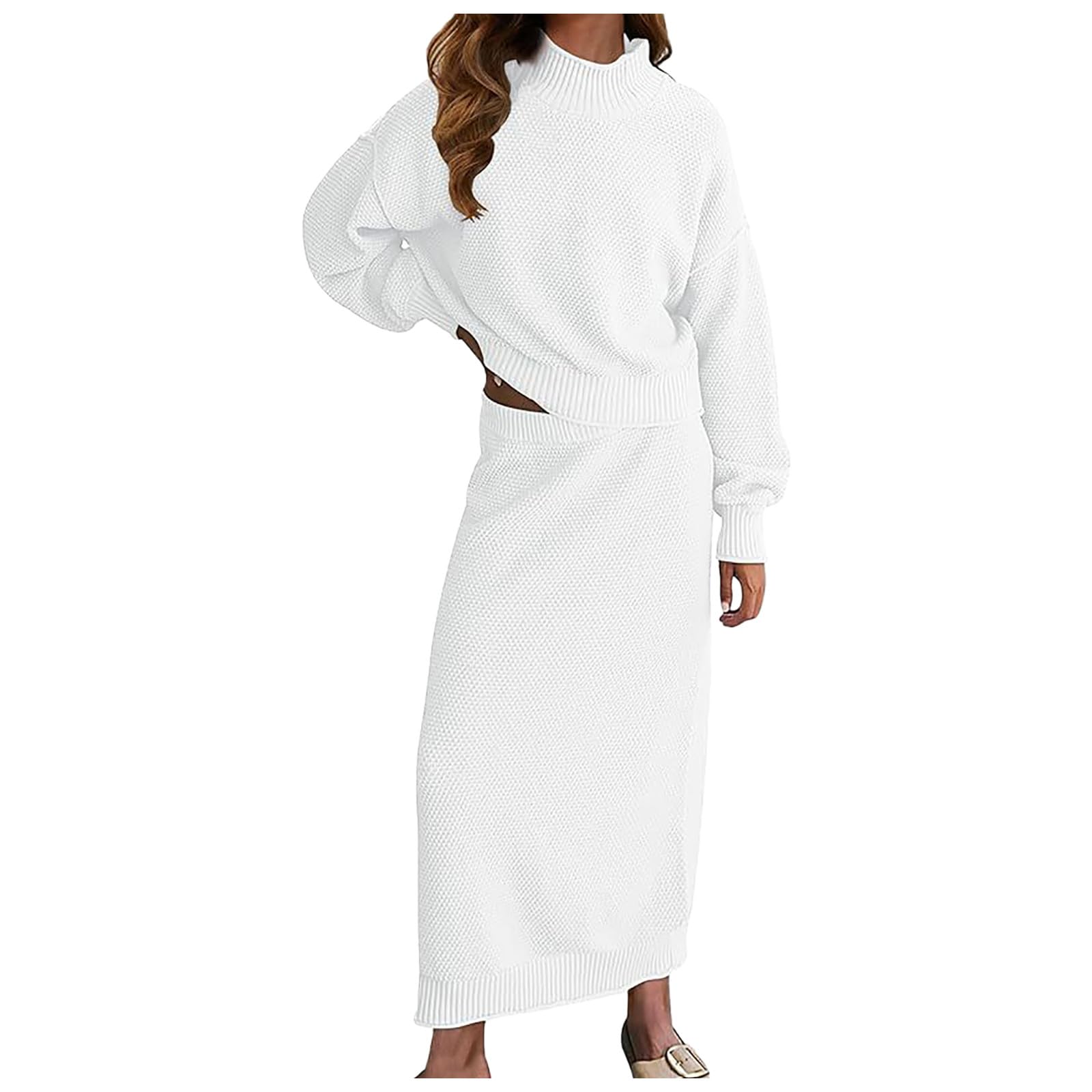 Set Donna di Due Pezzi Maglione e Gonna Lunga con Collo e Maniche Lunghe Tuta Elegante per Occasioni Speciali