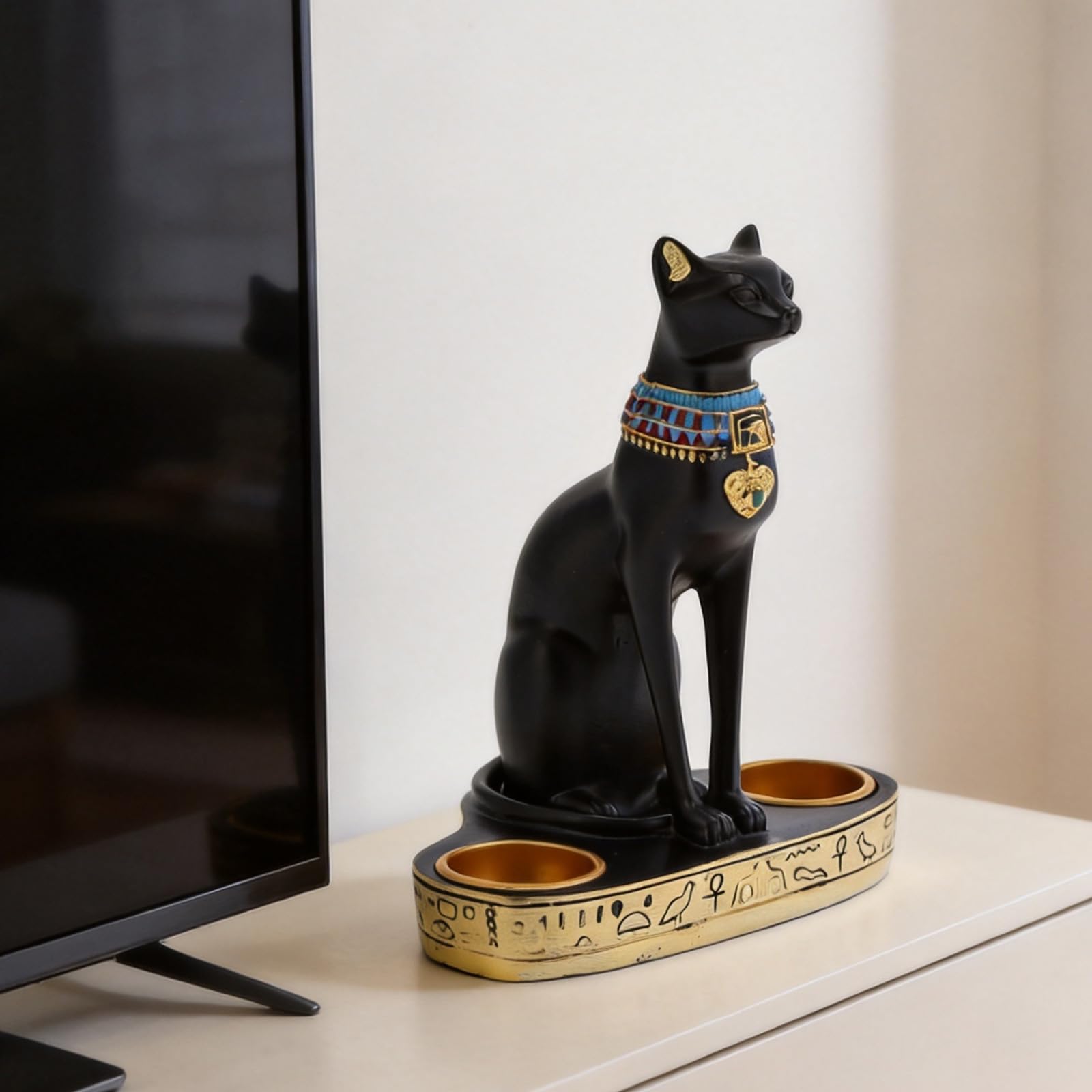 Estatua de la Diosa del Gato Egipcio Bastet, 7.9 Pulgadas de Resina del Antiguo Egipto, Diosa del Gato Bastet, Figura Coleccionable, Portavelas para Decoración de Escritorio | Resina sintética, sostenedor de velas de estatuilla de Egipto