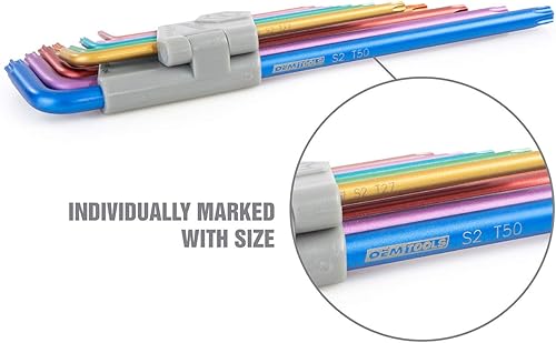 Miniatura 7 de OEMTOOLS 24297 Juego de llaves de estrella extra largas con código de color, juego de 9 llaves Torx Allen, fácil acceso a lugares difíciles de