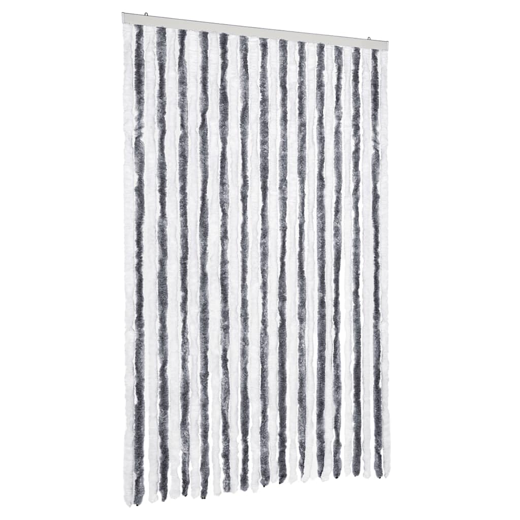 Rideau moustiquaire chenille gris blanc 118x220 cm pour porte et balcon