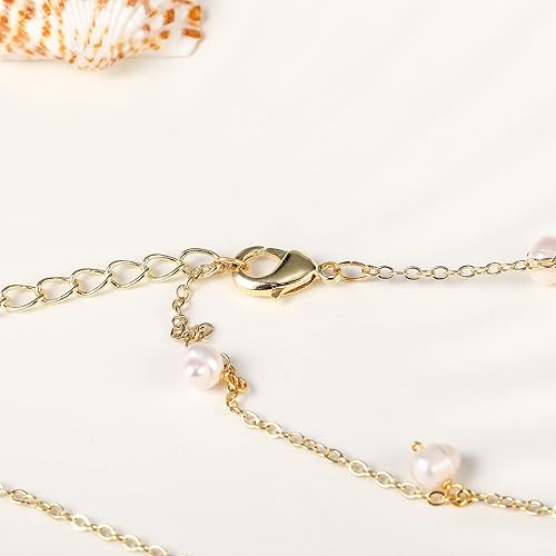 Miniatura 8 de Cowlyn Delicado collar con colgante de perlas redondas para mujer, chapado en oro de 14 quilates, cadena de cruz de girasol, colgante hecho a mano,