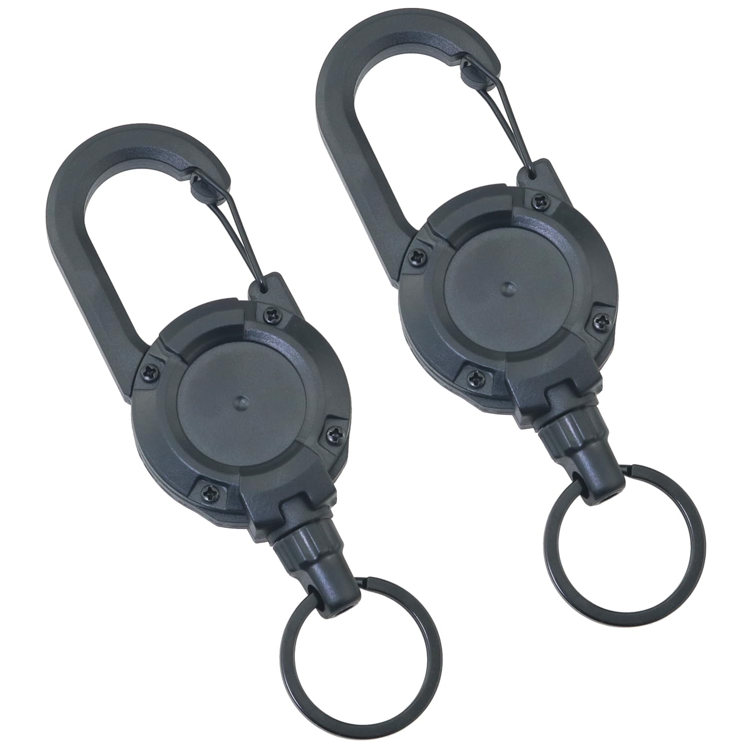 Lot de 2 mousquetons tactiques d'extérieur en corde métallique haute résilience - Mousqueton rétractable multifonction - Mousqueton robuste pour randonnée, escalade, pêche - Noir