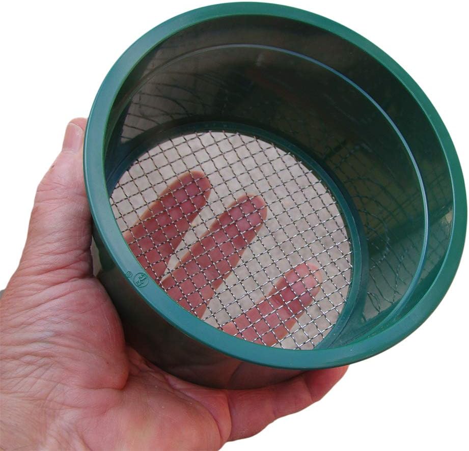 Stackable Plastic Sieve / 4 Screens Classifying 1/4"-1/10"-1/20"-1/30" Mesh-Gold 5-5/8" Across +Vial-Snuffer-Magnifier