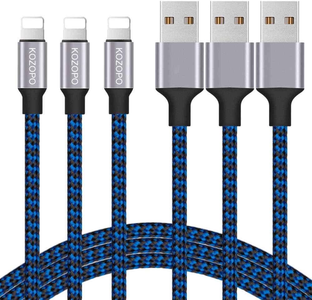 KOZOPO Phone Charger Fast Charging Nylon Braided 3Pack 6feet (Blue-3)