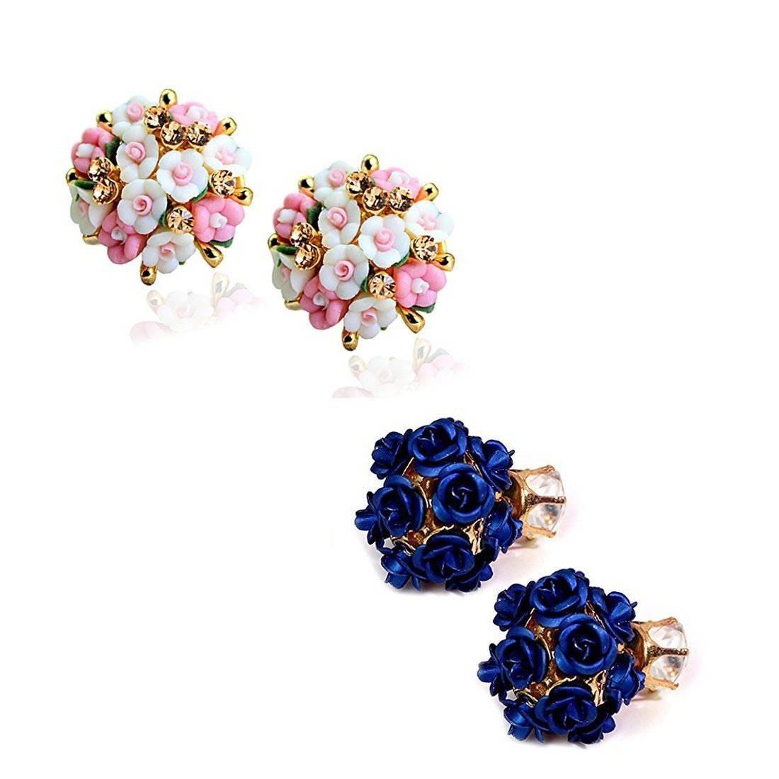 Jewels Galaxy Exclusive Luxuria Limited Edition Floral & Rose Bunch Trendy Stud Earrings Combo Jewellery For Women & Girls - Pair of 2 (Multi & Dark Blue) (JG-CB-BLL-4564) (B075F8TSPC) Amazon Price History, Amazon Price Tracker