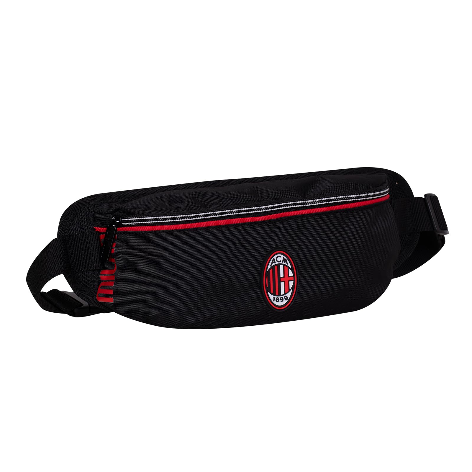 Seven Hüfttasche AC Mailand Bauchtasche Gürteltasche für Kinder Outdoor, Fußball Fans, schwarz-rot mit Reißverschluss