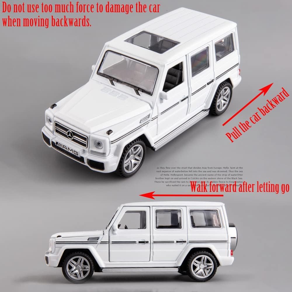 FUNABLO Exclusive Alloy Metal Pull Back Die-cast Car Scale Model with Sound Light Mini Auto Toy for Kids Metal Model Toy Car with Sound and LightNew Version (AMG G65 White) 3
