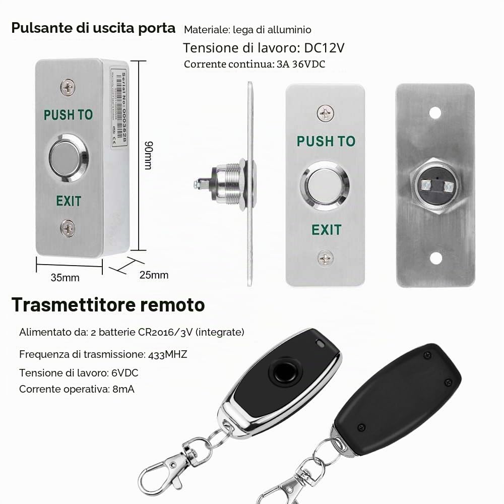 Tuya Blocco del Controllo Accessi, Accoppiato con Serratura Elettronica,Telecomando a Pressione Wireless e Pulsante di Uscita (Kit 2)