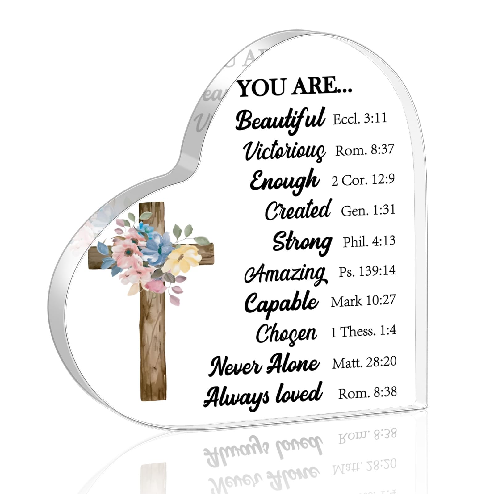 Christian Religious Scripture Presents for Women Inspirational with Bible Verse and Prayers Religious Acrylic Heart Keepsake for Best Friends（You Are Beautiful）