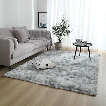 Area Rugs, Soft Fluffy Shaggy Bedroom Living Room Rug High Pile Modern Fluffy Non-Slip Rugs, Home Decor Light Gray,120 * 160cm