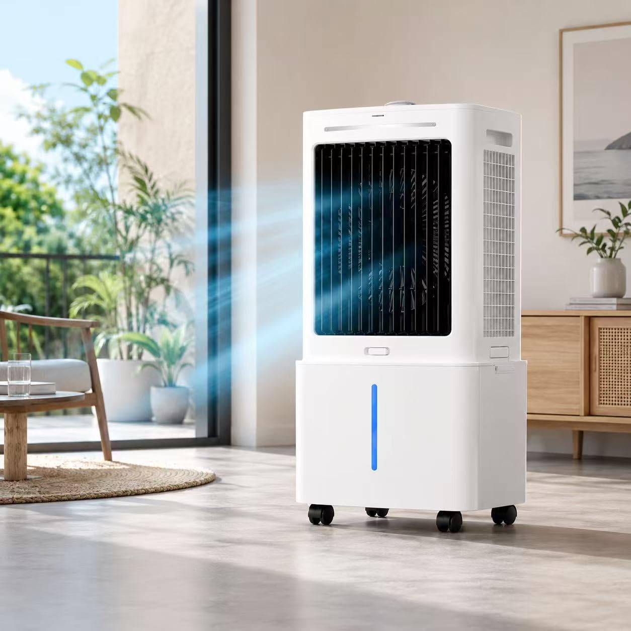 GYLRFA Portable Air Cooler, 25L Evaporative Air Cooler with Remote Control, 8 Ice Packs, 3 Speeds & 3 Modes, 12H Timer, 60° Oscillation, Top Fill Swamp Cooler for Bedroom, Living Room, Office