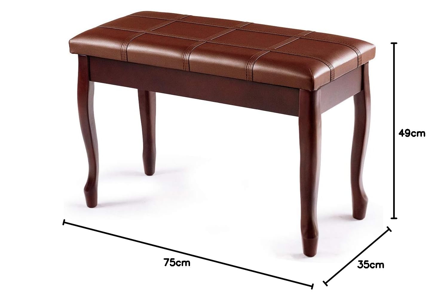 COSTWAY Panca per Piano Sgabello Panca Pianoforte, Cuscino Imbottito, con Scomparto di Immagazzinaggio, Costruzione in Legno Massiccio Rigido (Marrone)