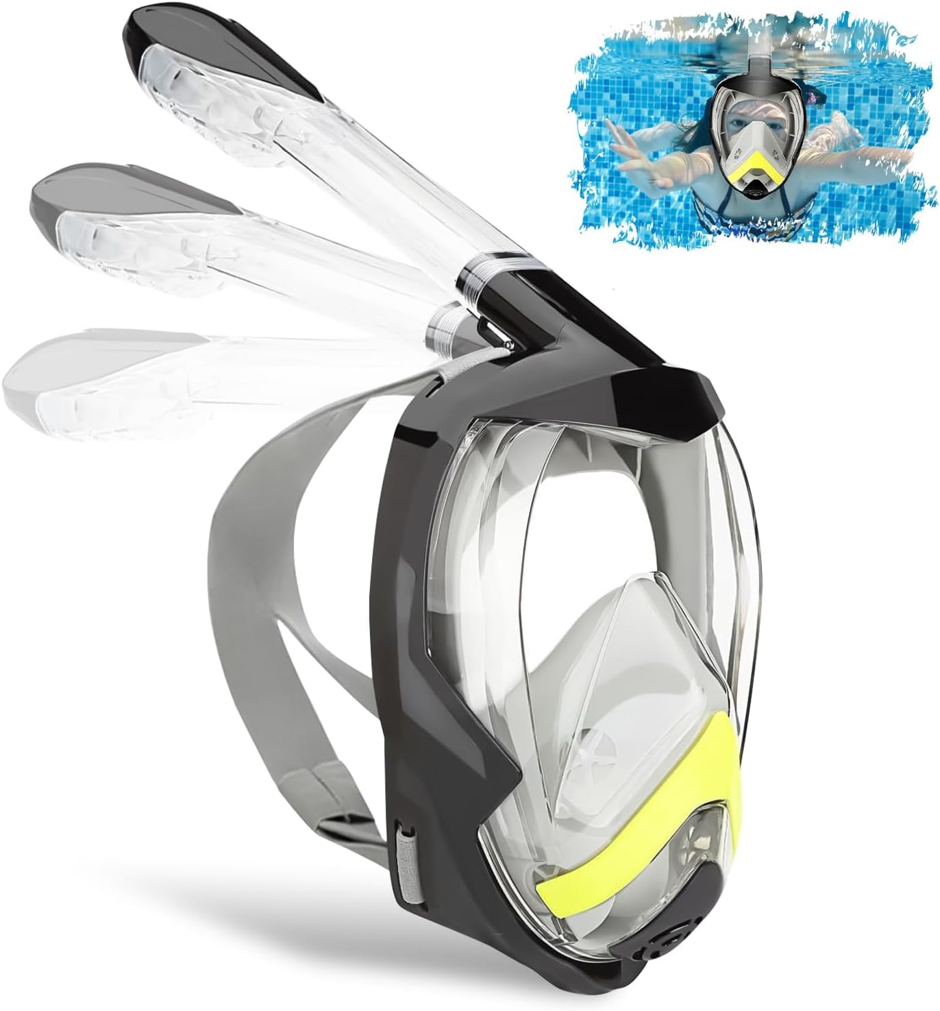 Full Face Snorkeling Mask, Necomi Foldable 180°Panoramic View Diving Mask قناع غطس with Camera Mount, Free Breathing, Anti-Leak & Anti-Fog Snorkeling Set for Adults and Youth