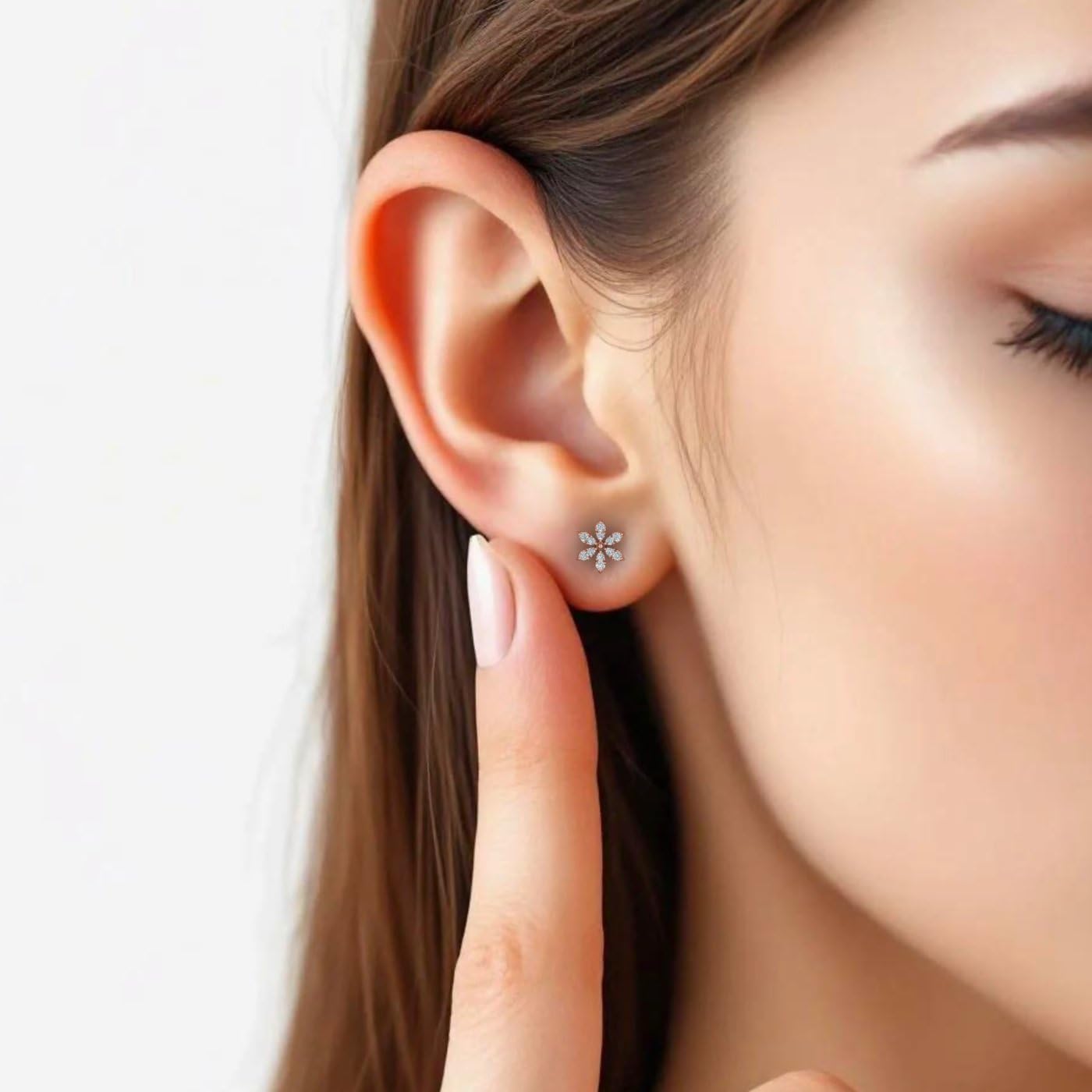 0.07 Carat Natural Diamond Floral Stud Earrings for Women in 10K Gold (I1-I2 Clarity)