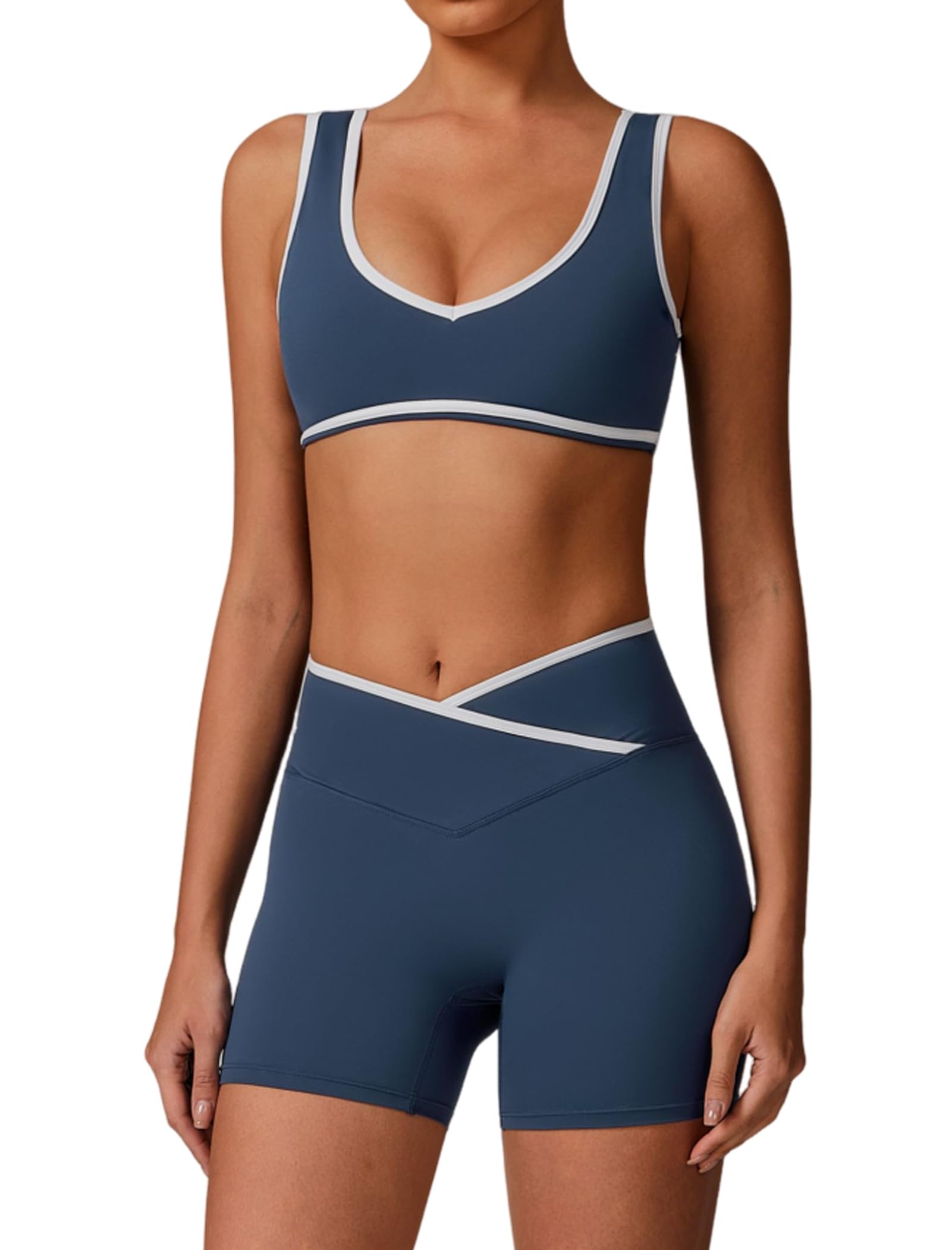 QBGJTD Two Piece Workout Sets for Women Color Block Sports Bra and Scrunch Butt Lifting Shorts Gym Yoga Active Wear Outfits