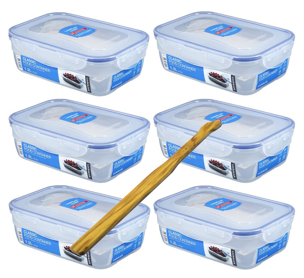 Lock&Lock Frischhaltedosen-Set 6-teilig ineinander schachtelbar (6x HPL321 Vol: 1,2L) und SeleXions Multifunktion Olivenholz Spachtel