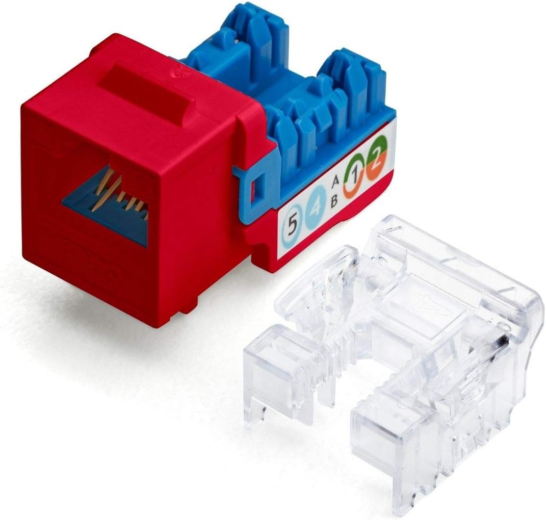 trueCABLE Cat6 Keystone Jack, Unshielded (UTP), 90 Degree Punch-Down, PoE++ (4PPoE) 100W, UL Listed, ETL Verified, ANSI/TIA Certified, Modular RJ45 Female, Red, 48 Pack