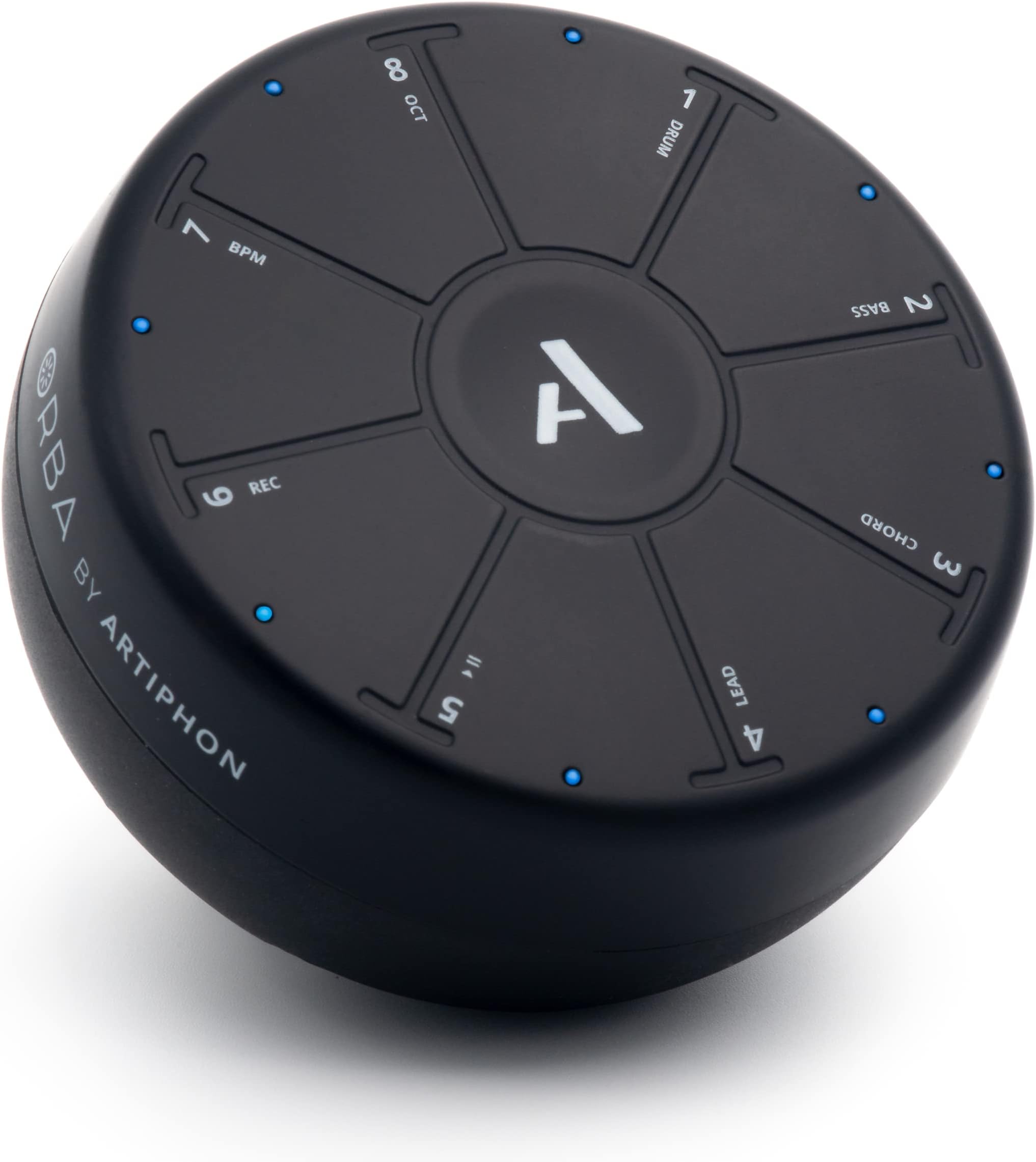 Artiphon Orba Portable Synthesizer Looper Midi Controller for Travel (8 Sensitive Touchpads, Motion and Position Sensors, Onboard Looper with 4 Tracks, Bluetooth LE Midi, Includes Orba App) - Black