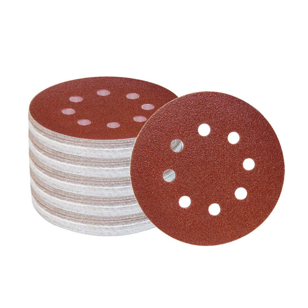 100 pezzi 125mm 5quot; Carta vetrata abrasiva Levigatura a 8 fori con gancio per dischi e amp; Carta vetrata ad anello grana 60~1500 per accessori per utensili lucidanti, h, grana 60