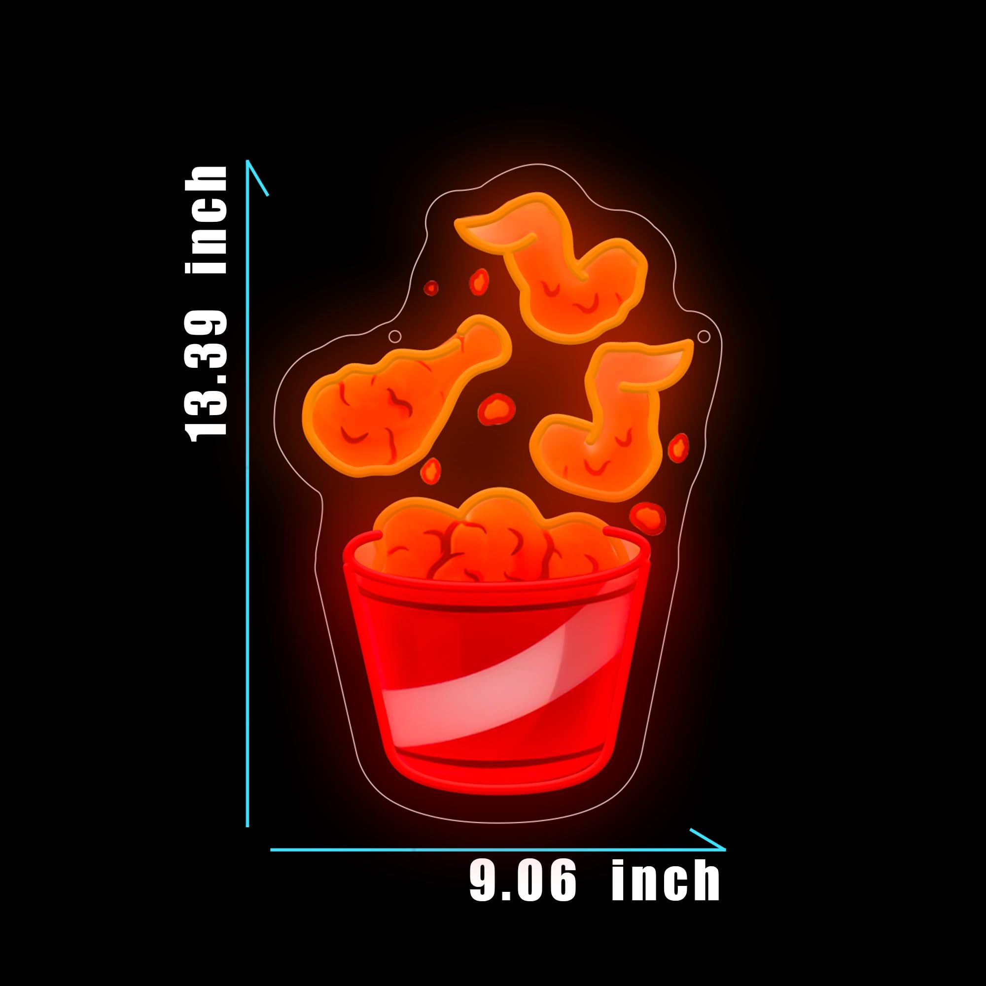 Insegna al neon con gamba di pollo fritto per la decorazione della parete della stanza del cinema, luce al neon stampata UV colorata, opera d'arte a LED per bar, camera da letto, sala giochi