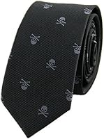 Vista 2 de Corbata de poliéster unisex con calavera y huesos cruzados con bolsillo cuadrado y pajarita