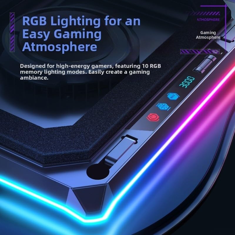 Tappetino di raffreddamento per computer portatile con 6 ventole silenziose e luce RGB, supporto regolabile in altezza per computer portatili da 12 a 17,3 pollici, alimentato tramite USB