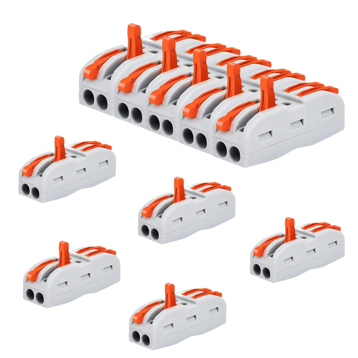 Lever Wire Connectors, Greencycle Inline Splices Push Quick Wire Connectors, 2 in 2 Out Push-in Combination for Electrical Cables 28–12 AWG, Max 32A,60PK