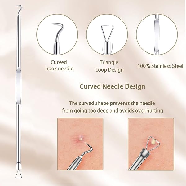 LeFeirr Tire Comedon Point Noir Extracteur de Comédons Perce Bouton Blackhead Remover Set, Aiguille,Acier inoxydable - 5
