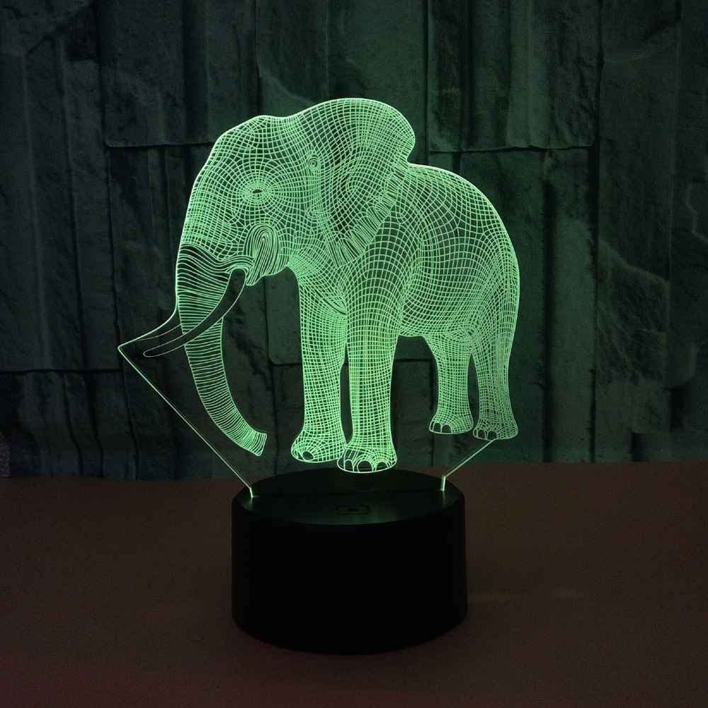 YRTMHU elefante animale Lampade 3D Illusione Ottica Luce Notturna, Lampade da Comodino per Camera da letto Luce Notturna LED con Telecomando, con