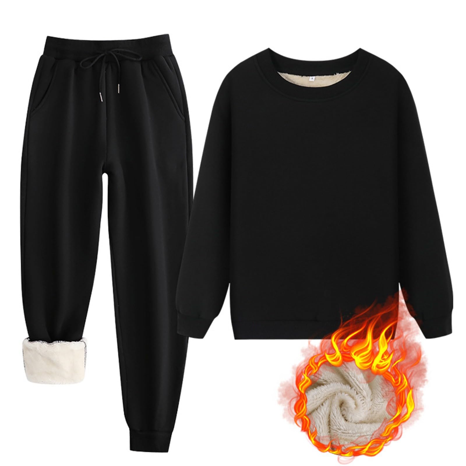 Winter-Fleece-Trainingsanzug Damen Kuschelig Gefütterter Hoodie mit Passender Jogginghose Bequemer Zweiteiler für Lässige Freizeitoutfits