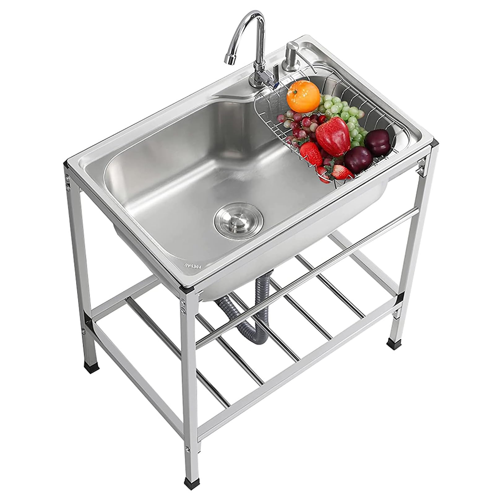 LMYSXAOZ Free Standing Utility Sink for Washing Stainless Steel Outdoor Single Bowl Commercial Kitchen Laundry with Faucet Backyard Garage Camping