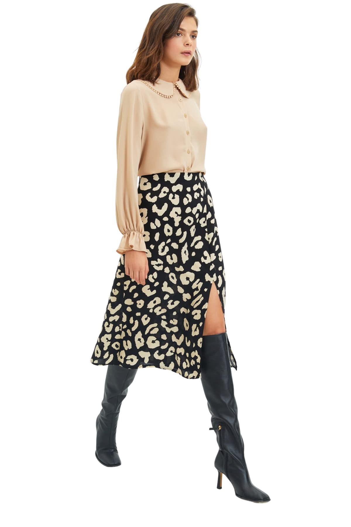 Trendyol Frauen Midi A-Linie A-Linie Gewebt Rock, Schwarz, 62