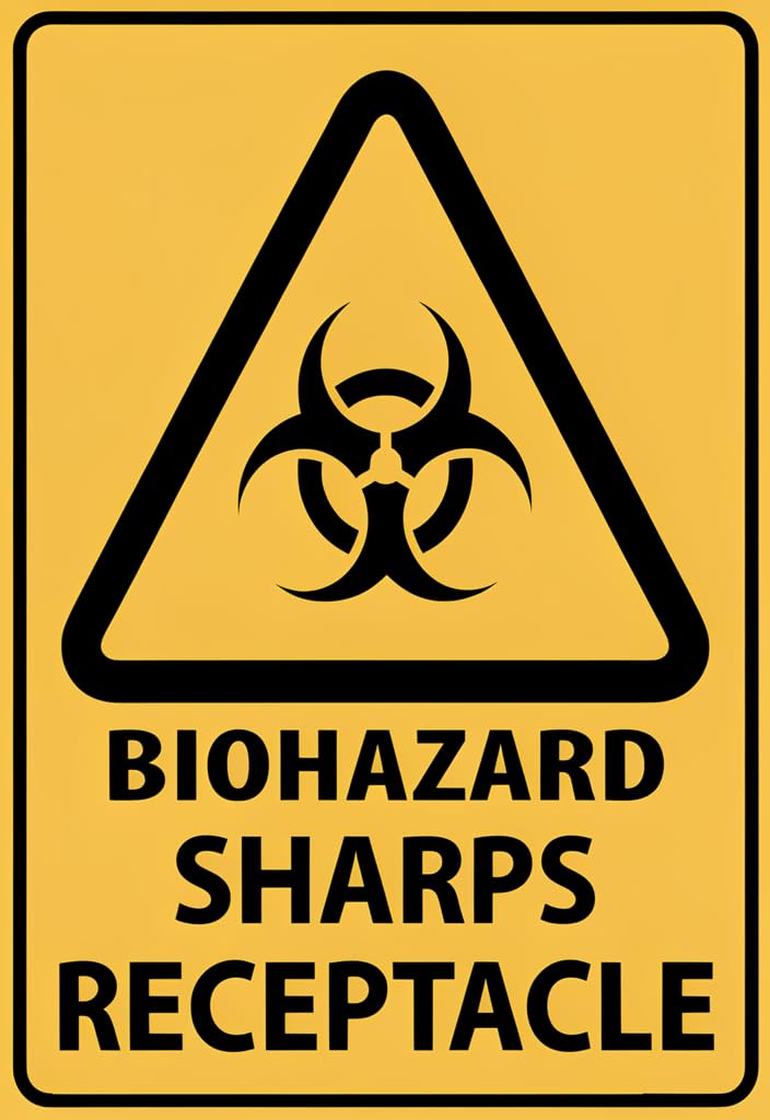 peiyeety Biohazard Sharps Receptacle Tin Sign 12x8 Inch, Yellow & Black Warning Metal Plaque with Biohazard Symbol, Durable Wall Decor for Clinic, Lab, Tattoo Shop, Garage, Novelty Gift