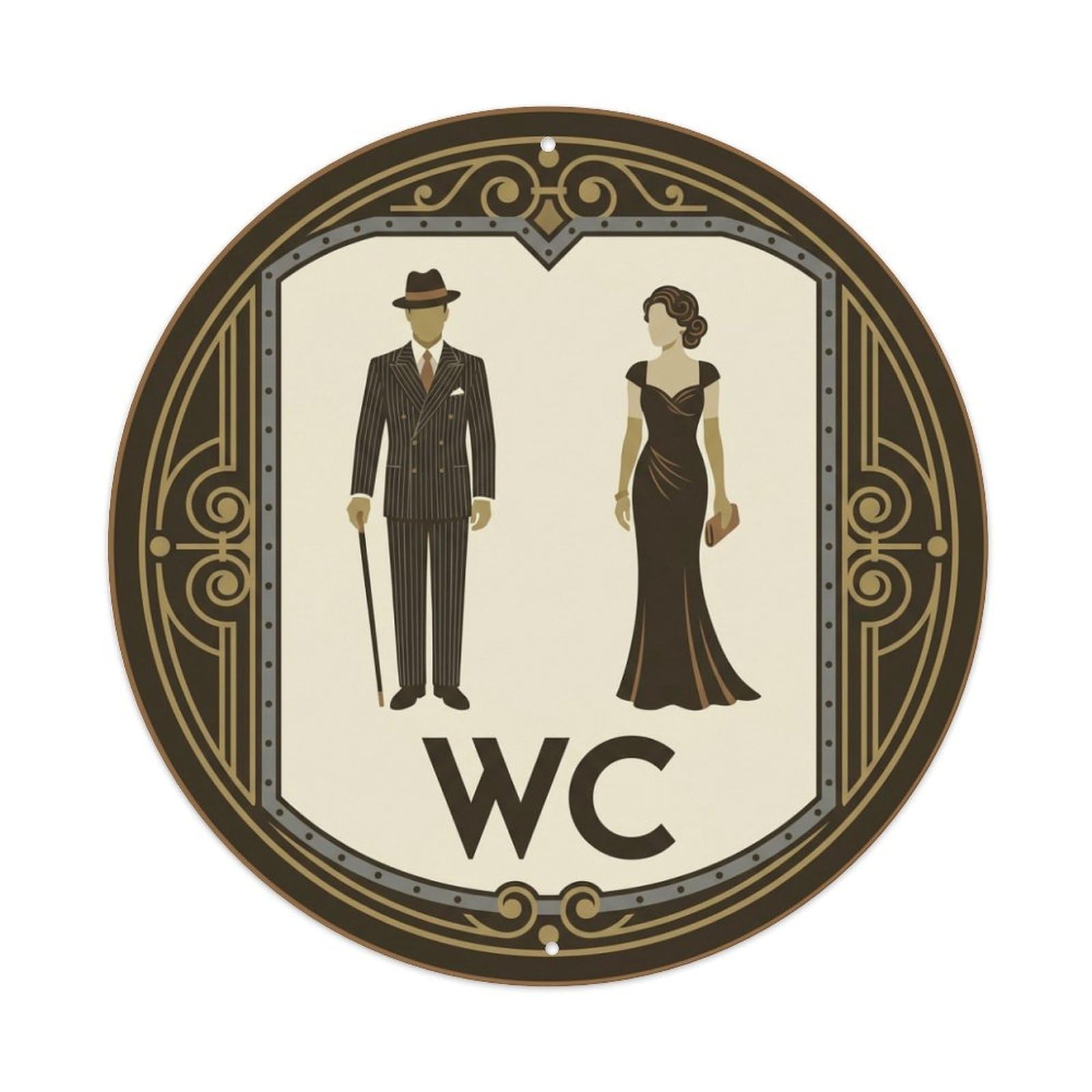 Olhnbad Style Ivory Black Deco Doorway Restroom Notice Wc Metal Tin Sign
