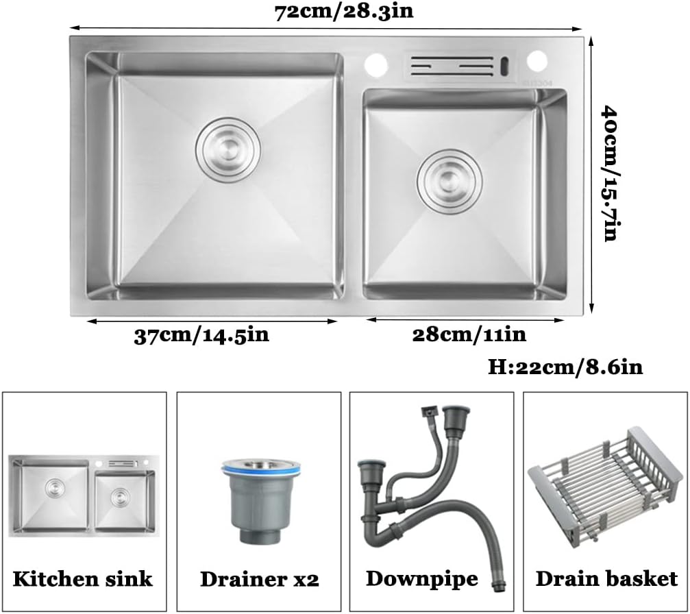 Kitchen Sinks ​Double Bowl Bar Prep Kitchen Sinks,Kitchen Sink Kitchen Sinks,Kitchen Sink Drop-in Kitchen Hardwaredermount,/Sier/72 * 40Cm