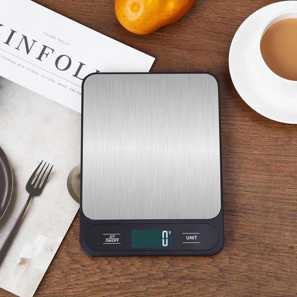 Báscula Digital de Cocina con Pantalla LCD, 6 Unidades con Función de Tara, Báscula de Café for Alimentos Báscula Digital Electrónica Inteligente Impermeable for Hornear y Cocinar, Acero Inoxidable Fá